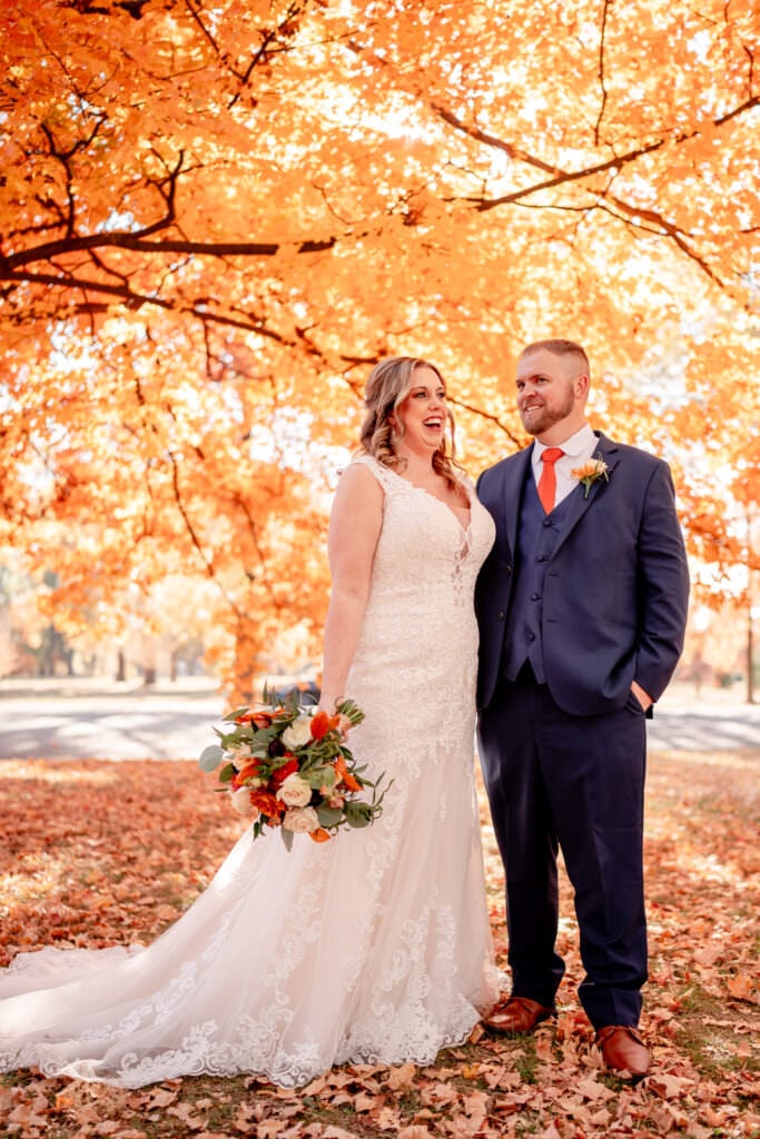 fall wedding image with fall color leaves