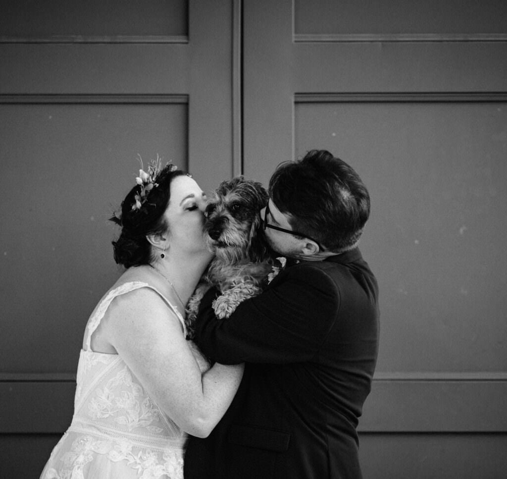 The City Foundry Art Centre Wedding Janaca and Alec, black white bride candid groom wedding party
