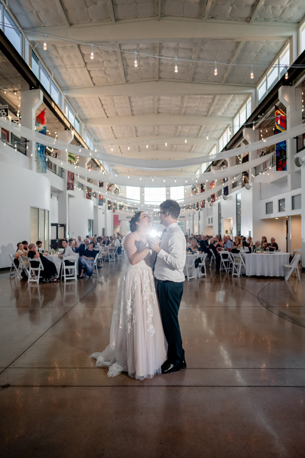 The City Foundry Art Centre Wedding Janaca and Alec, black white bride candid groom wedding party
